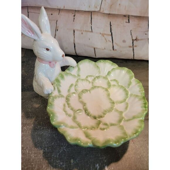 Bazaars world ceramic bunny cabbage‎ lettuce plate home decor - Picture 2 of 8